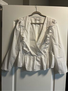 ASOS Curve White Ruffle Wrap Peplum Blouse